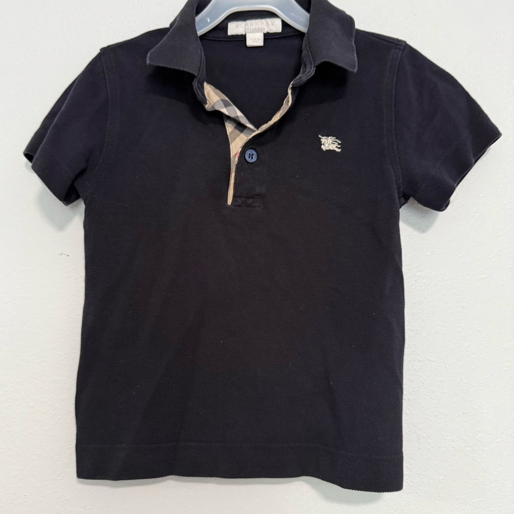 Burberry Navy Polo with Signature Check Placket